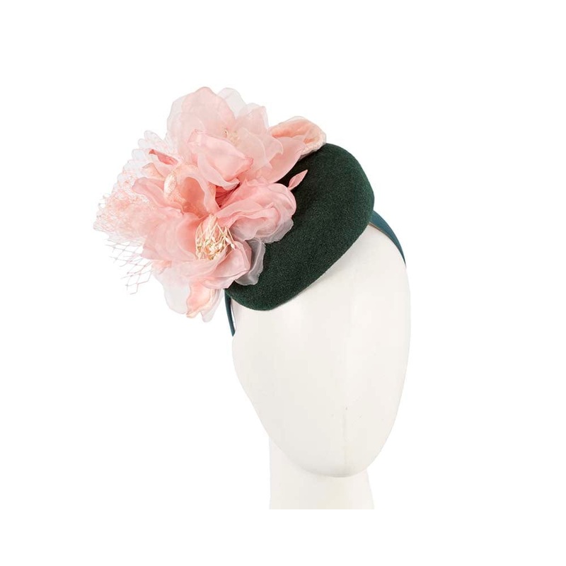 Green & pink pillbox with large flower by Fillies Collection