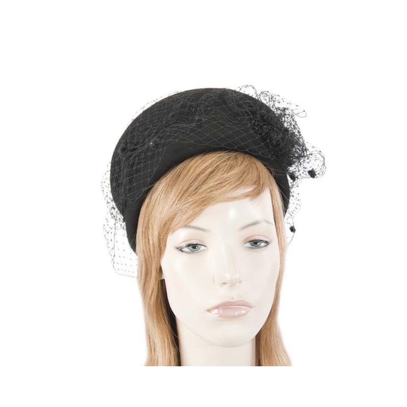 Large black felt beret hat
