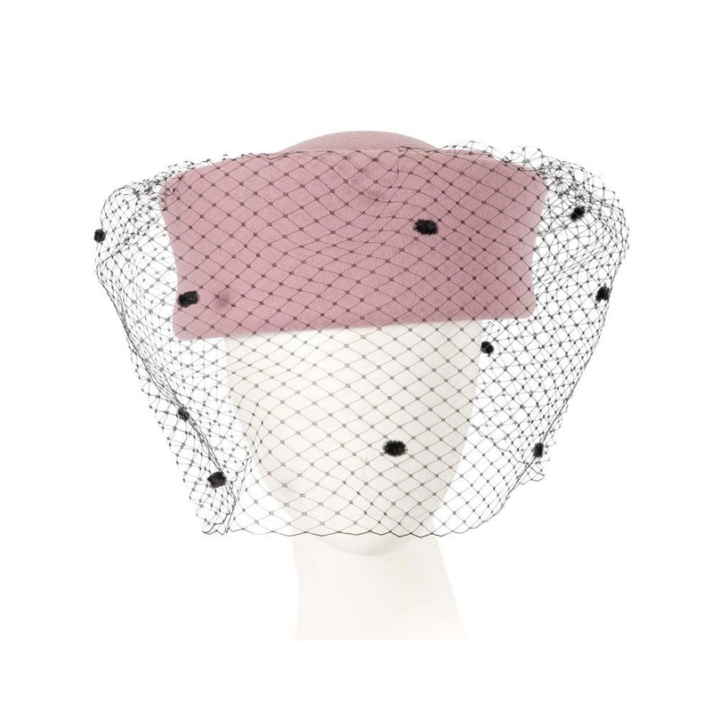 Large dusty pink beret hat with face veil by Fillies Collection