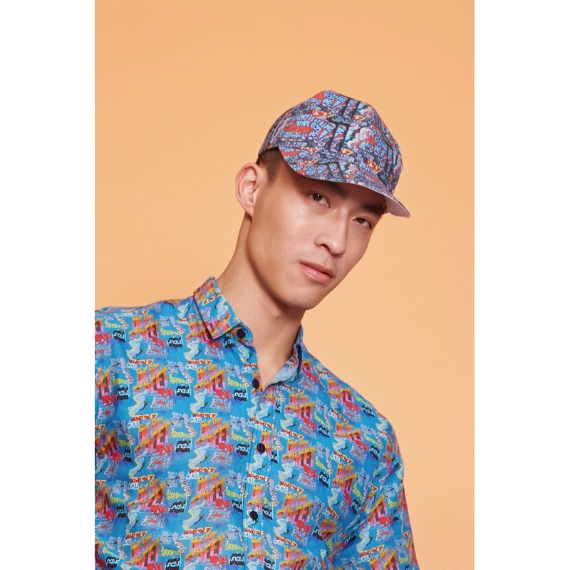 Lavanya Coodly Men’s Steel Blue Graffiti 100% Linen Troy Cap