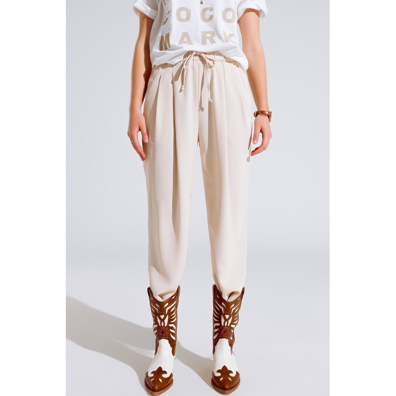 Pants In Beige With Front Pockets And Drawstring Closing