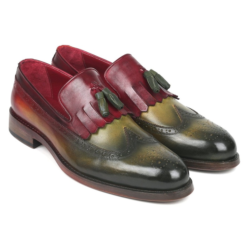 Paul Parkman Kiltie Tassel Loafer Green & Bordeaux (ID#KT39RD)