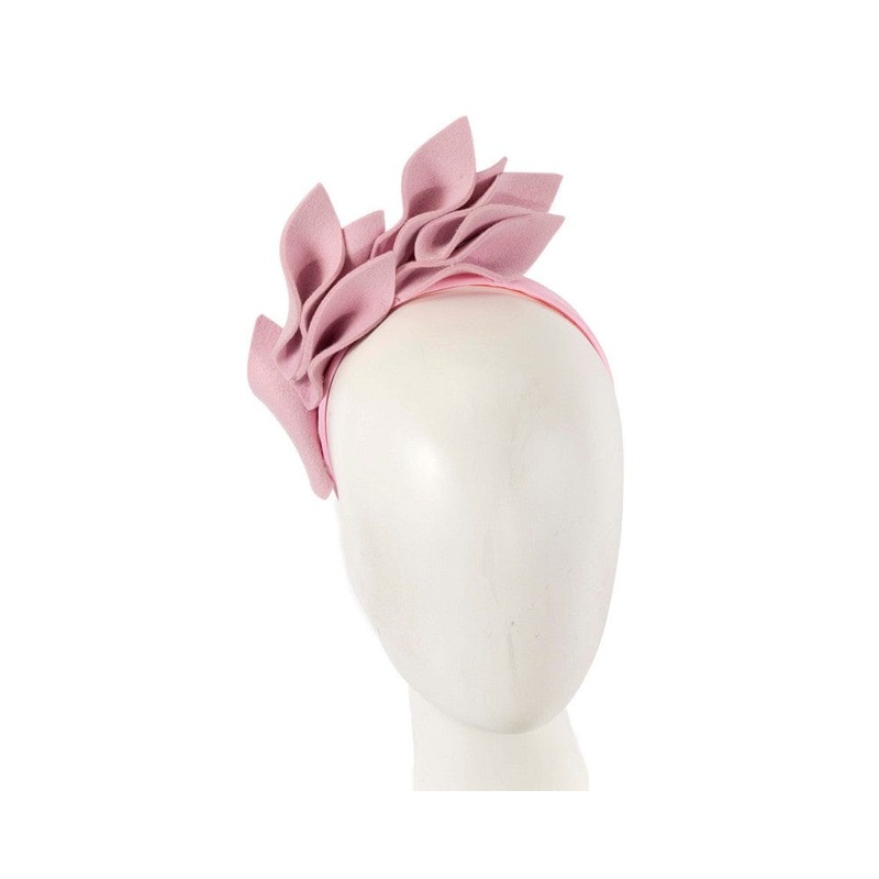 Pink felt flowers winter racing fascinator by Max Alexander