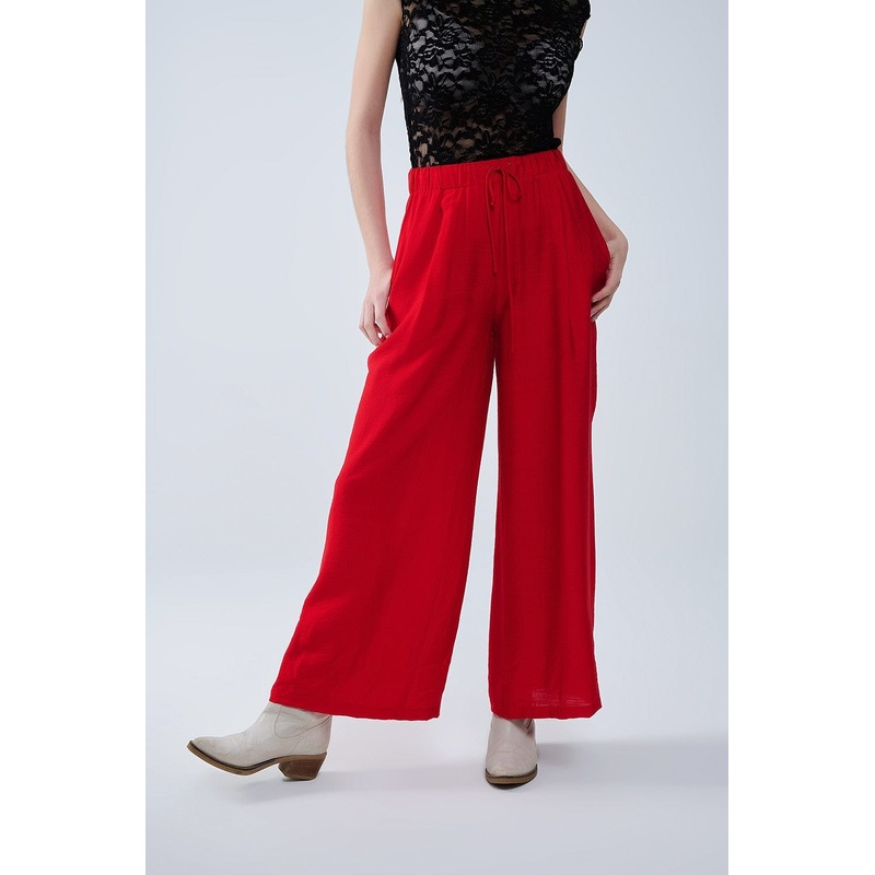 Red Pants With Wide Leg In Light Viscose Fabric