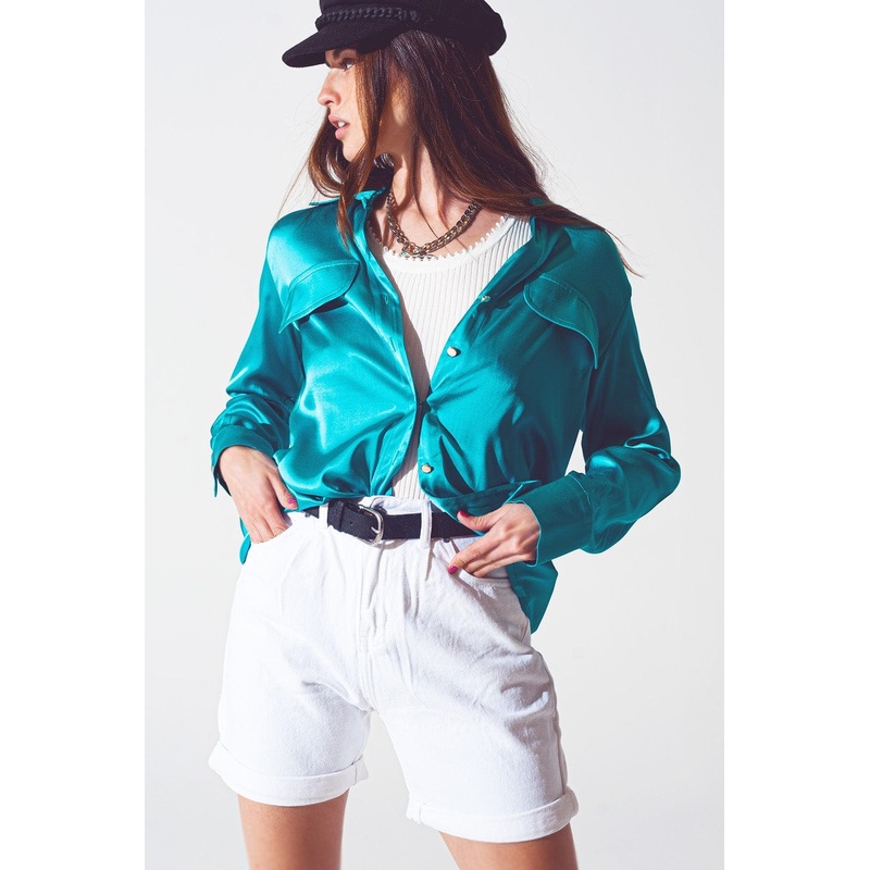 Satin Blouse In Turquoise