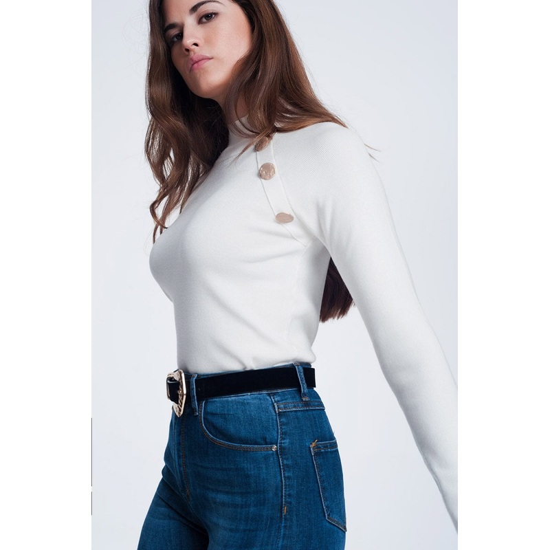 Sweatshirt With Button Detail In Cream