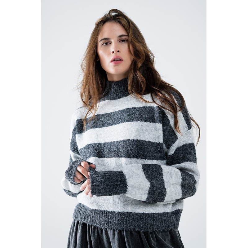 Turtleneck Gray Striped Sweater