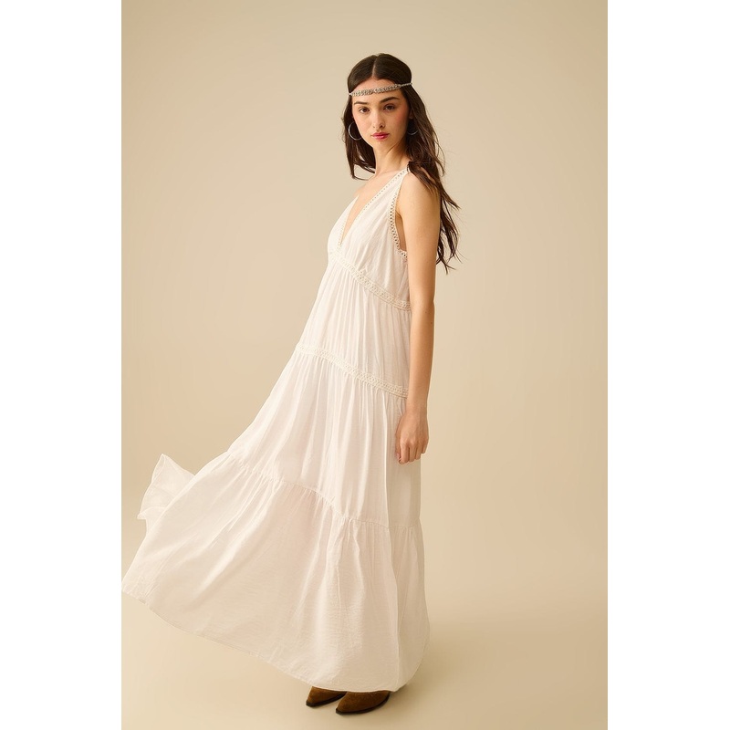 White Maxi Dress With Lace Details And Boho Style
