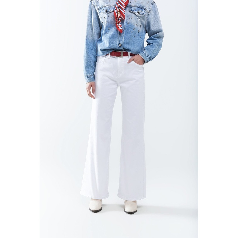 White Straight Pants Wide Leg