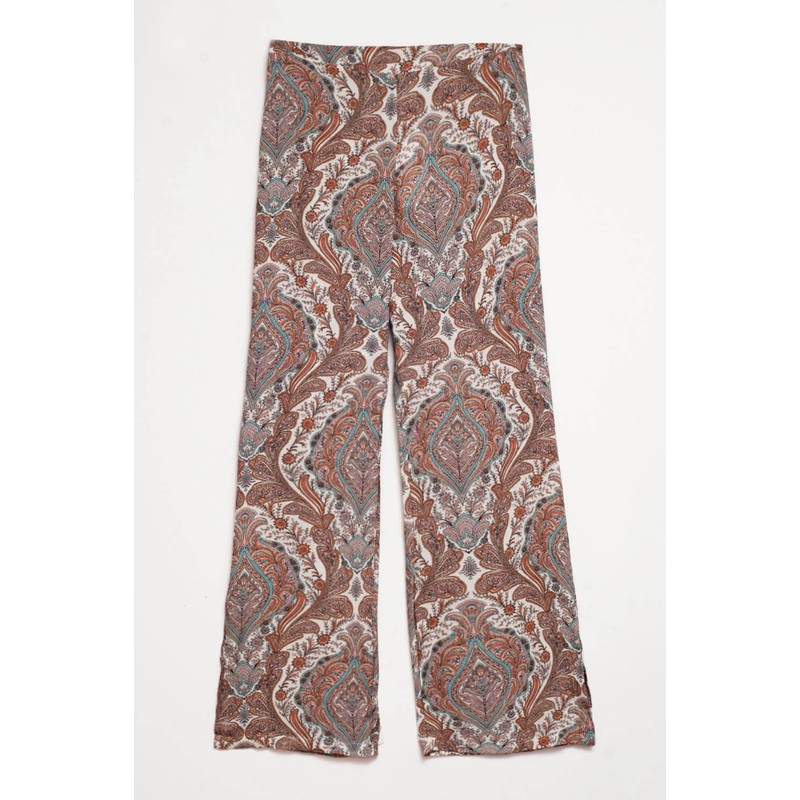 Wide Leg Pants In Beige Paisley Print
