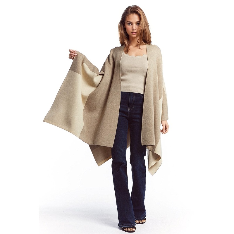 Asymmetrical Poncho In Light And Dark Brown
