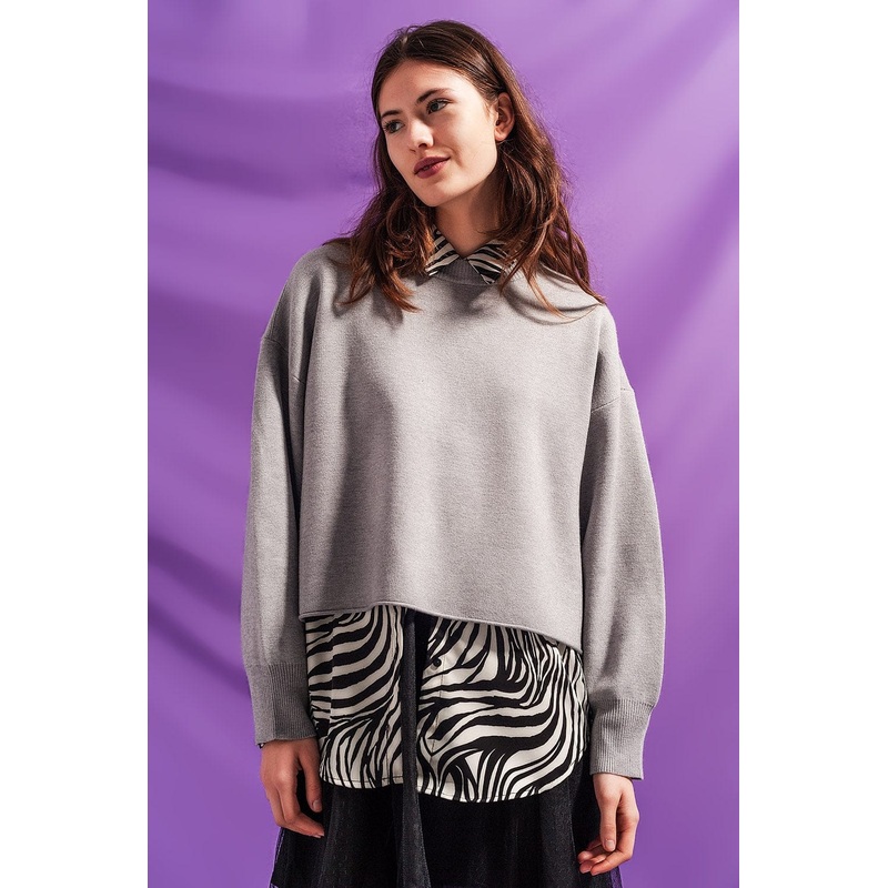 Batwing Cropped Jumper In Grey