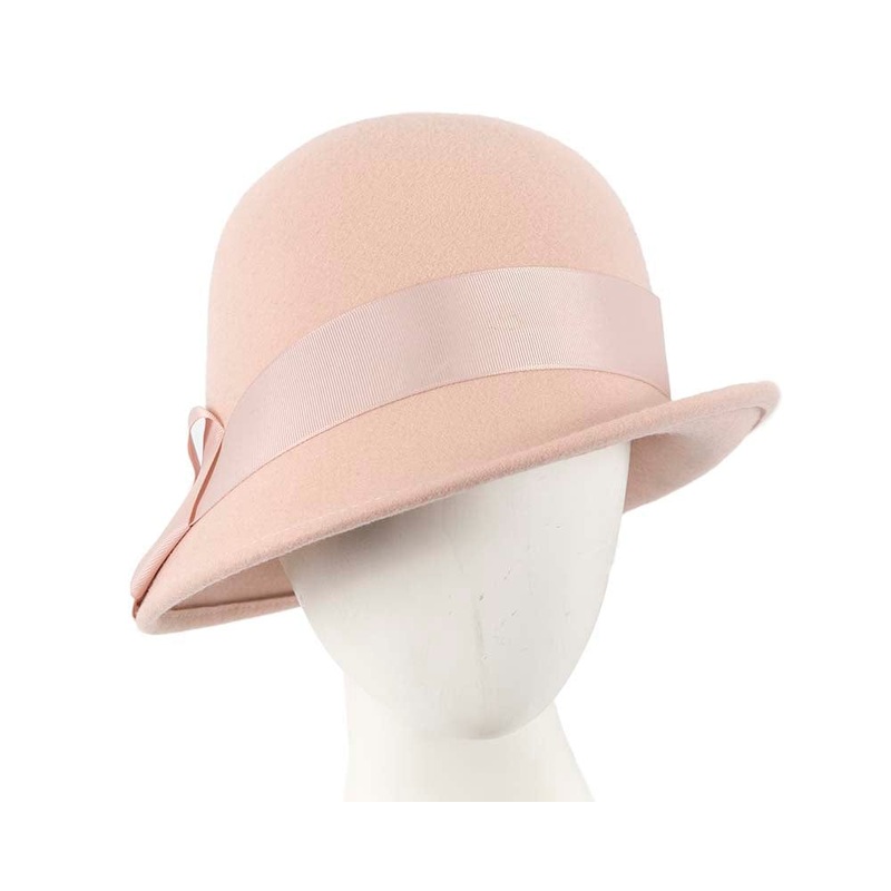 Beige cloche winter felt hat by Cupids Millinery