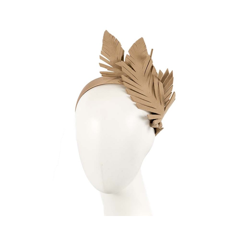 Beige felt leafs winter racing fascinator by Max Alexander