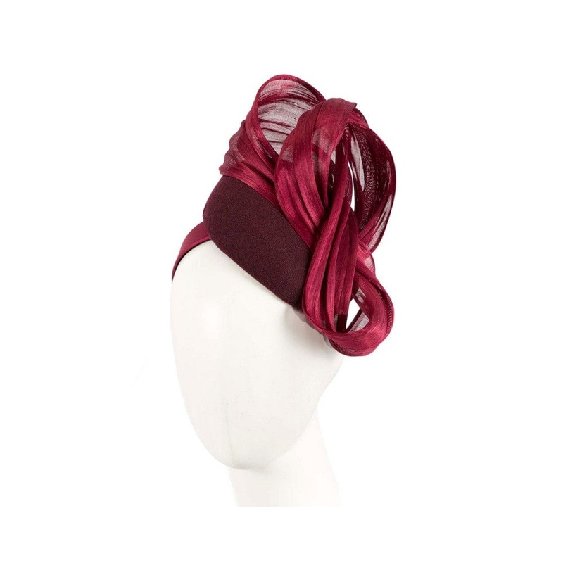 Bespoke burgundy wine pillbox with bow by Fillies Collection