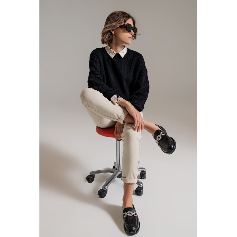 Black Chunky Knitted Relaxed Jumper