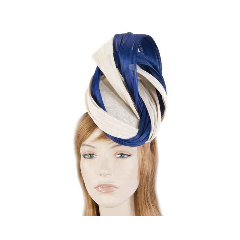 Blue & Cream silk abaca pillbox