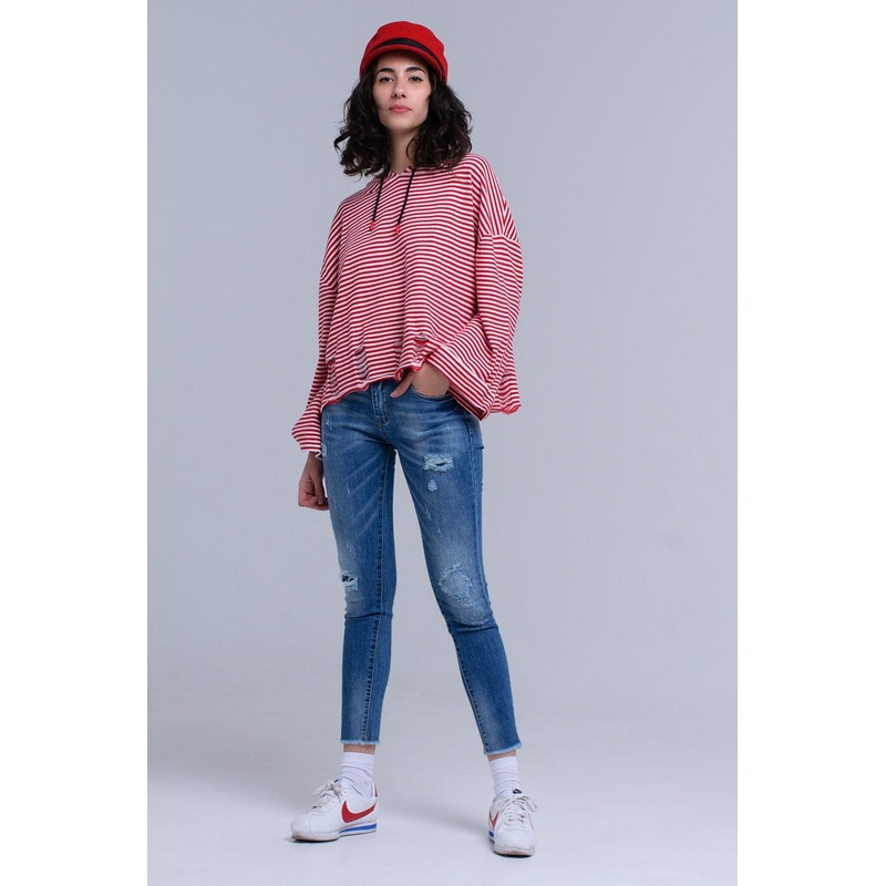 Distressed Skinny Jeans With Fringes