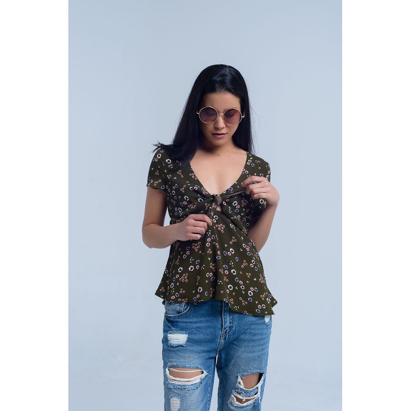 Green Top With Floral Print