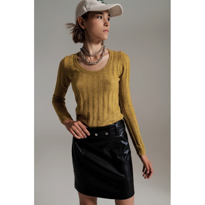 Green Wide Neck Ribbed Knit Sweater