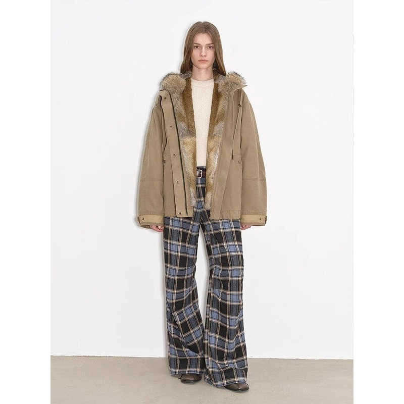 “Impressionist” 90 Goose Down Jacket, Detachable Wolf Fur Collar, Rabbit Fur Lining, Hooded Down Parka