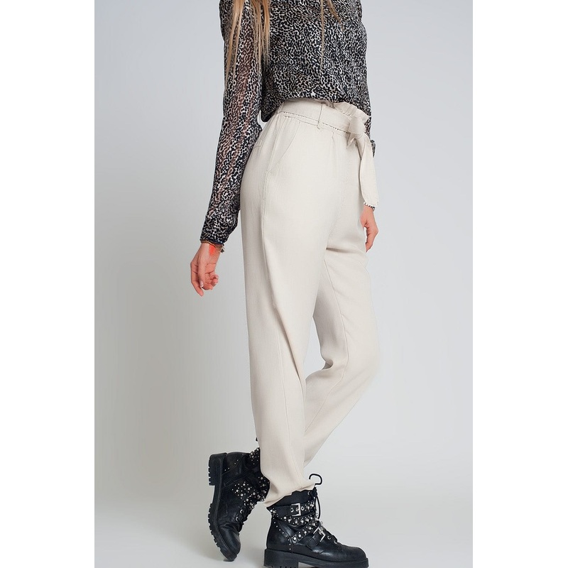 Lightweight Pants With Tie Waist In Beige