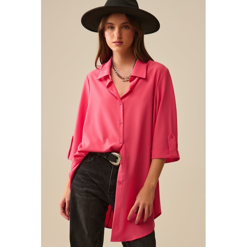 Maxi Shirt Made Of Very Soft And Light Fabric In Coral Color