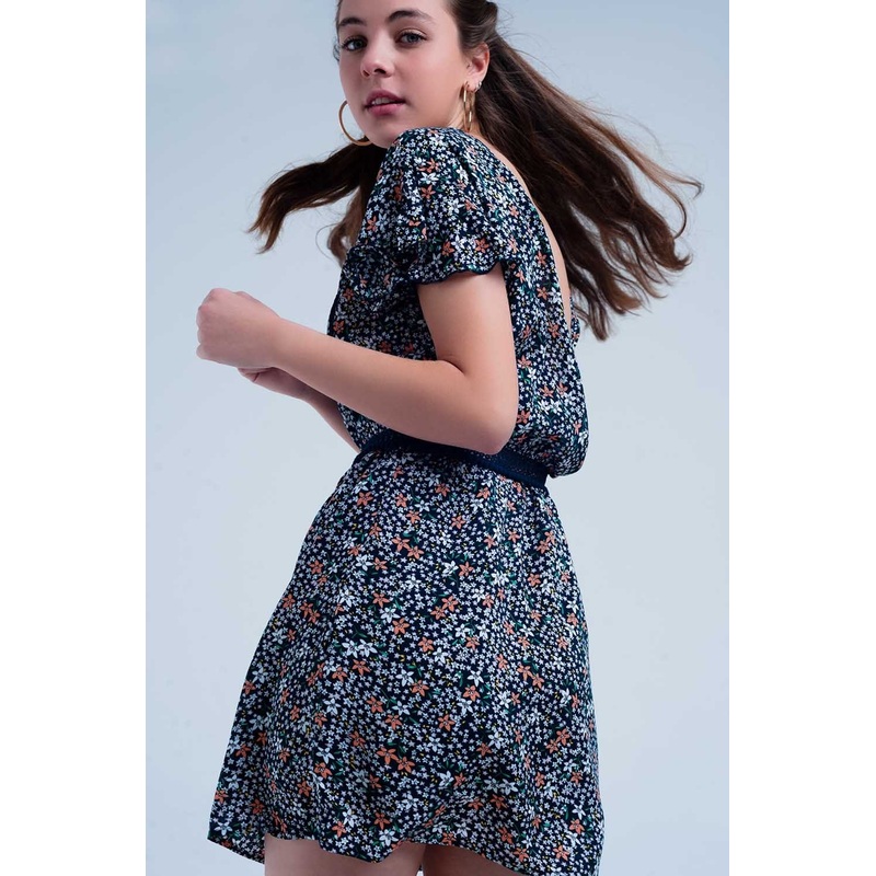 Navy Dress With Flower Print