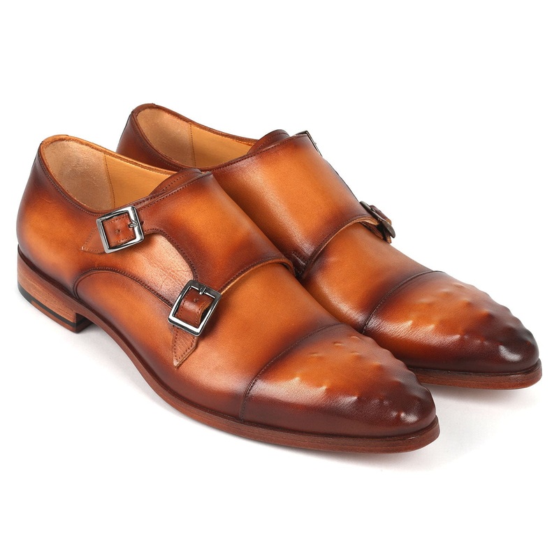 Paul Parkman Men’s Studded Cap Toe Monkstraps Light Brown (ID#047-CML)