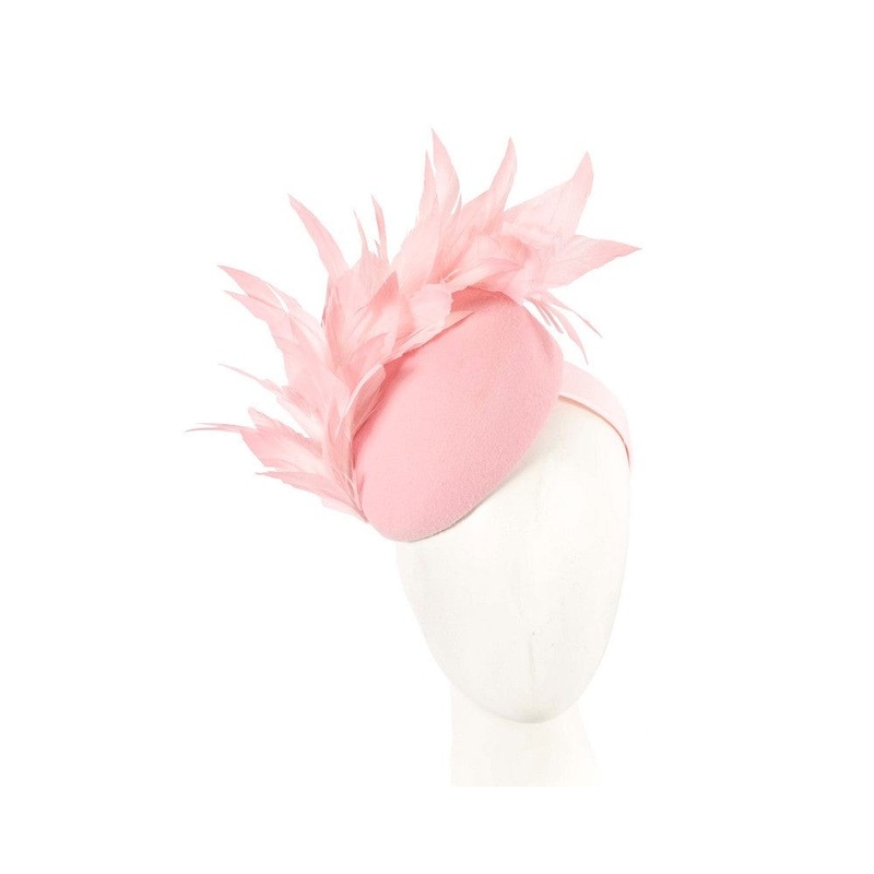 Pink feather winter facing fascinator