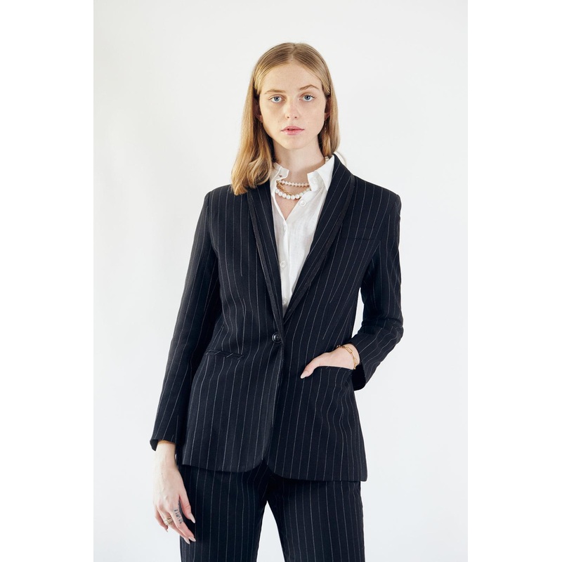 Power Woman- Black/White Pinstripes Blazer/Suit | Le Russi