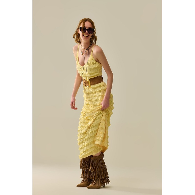 Ruffled Maxi Dress In Yellow With Straps