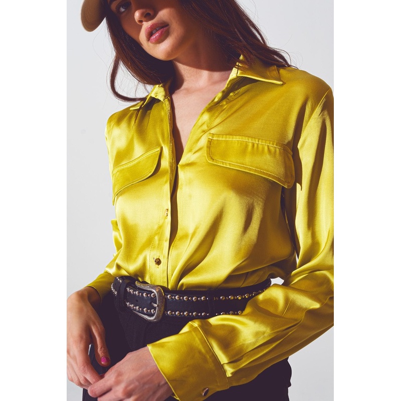 Satin Blouse In Lime Green