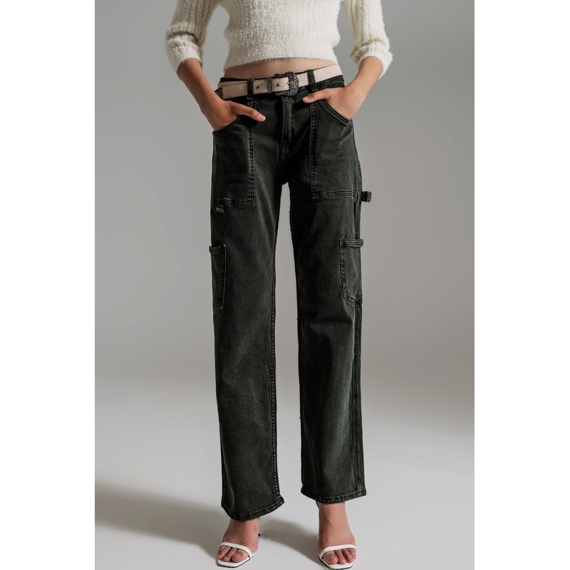 Straight Leg Cargo Pants In Dark Green