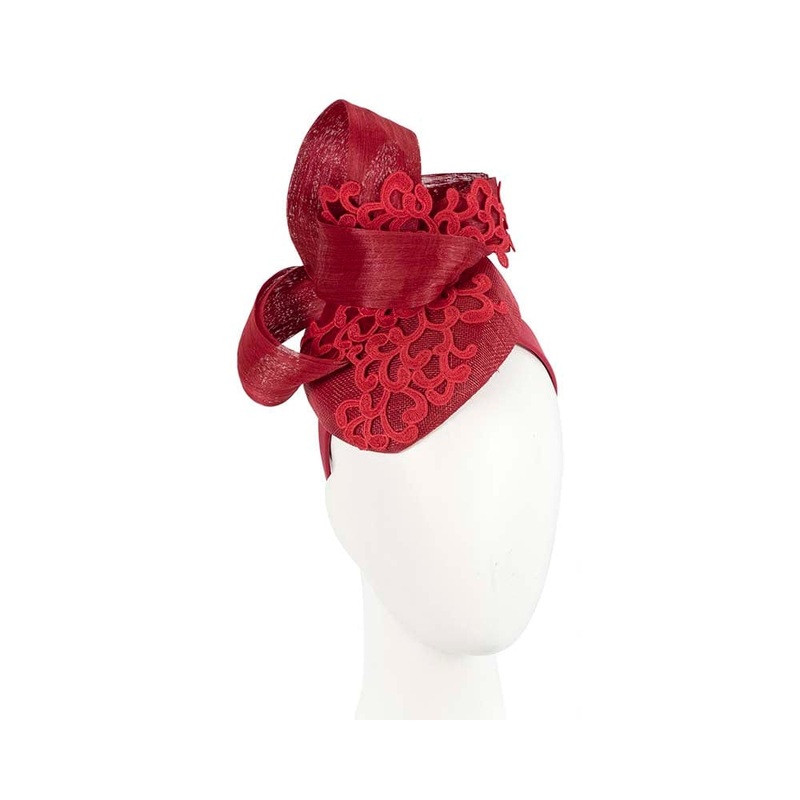 Stunning red pillbox fascinator with lace by Fillies Collection