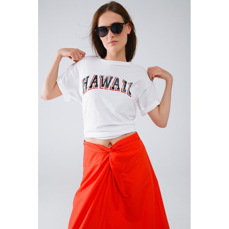 Washed Effect Hawaii T-Shirt In White
