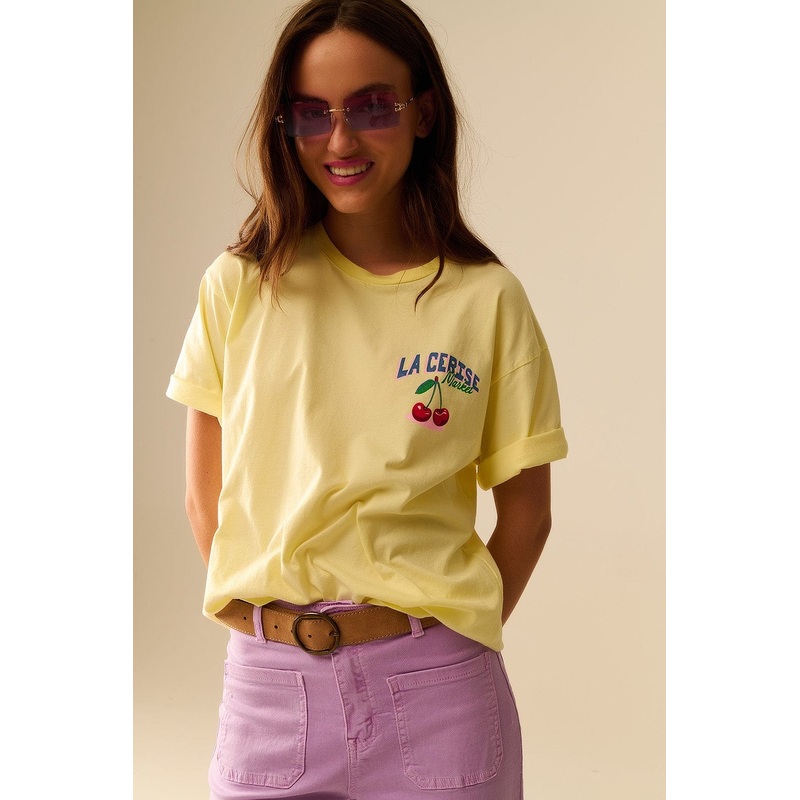 Yellow T-Shirt With La Cerise Market Saint-Tropez Graphic