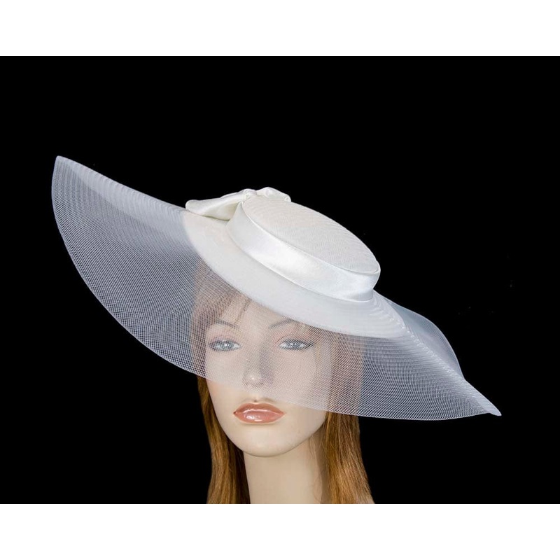Bespoke white wide brim boater hat