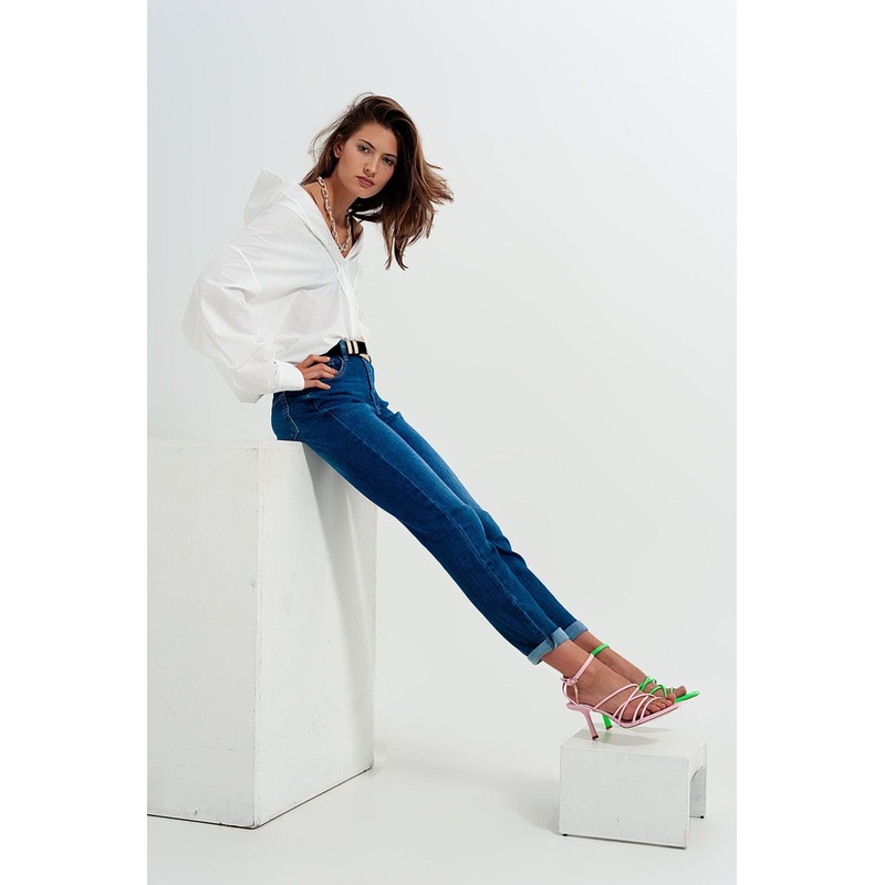 Cotton Blend Skinny Jeans In Dark Blue