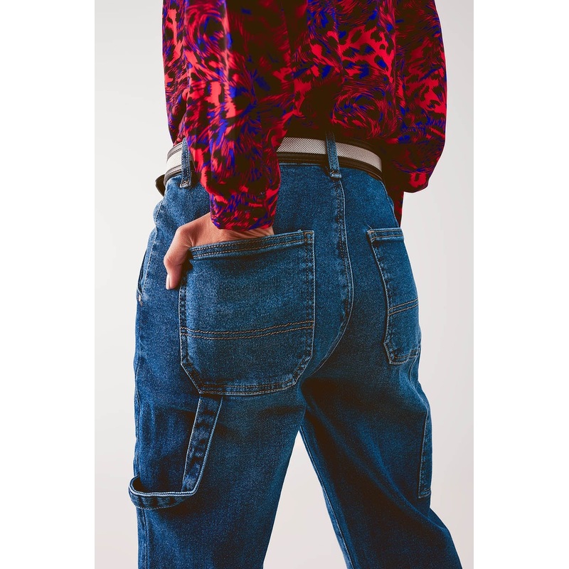 Cotton Boyfriend Jeans With Stretch In Medium Blue