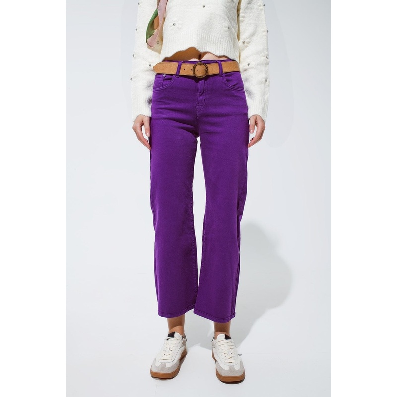 Cropped Wide Leg Jeans In Purple