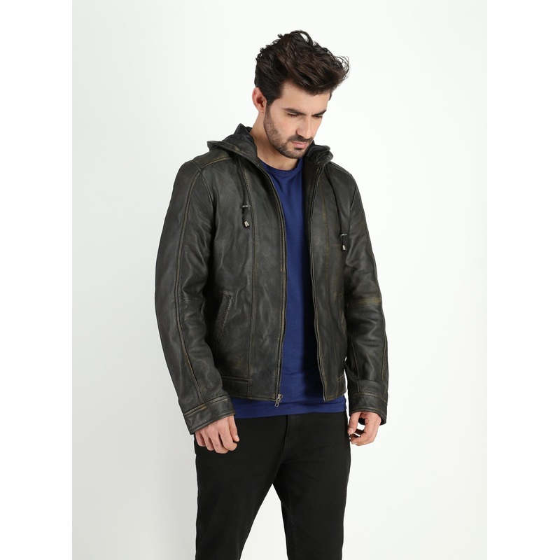 Fadcloset Men’s Shaw Dual Tone Lambskin Hooded Leather Jacket
