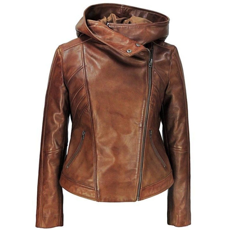 Fadcloset Sasha High Fashion Womens Hooded Leather Jacket