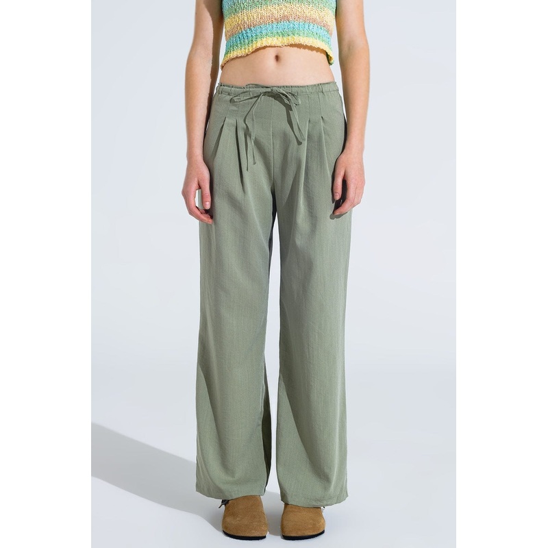 Light Green Relaxed Pants With Drawstring Closing And Side Pockets