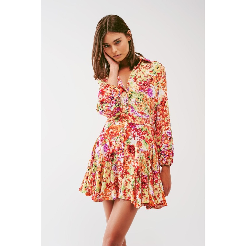 Mini Dress With Ruffles In Multicolor Floral Print
