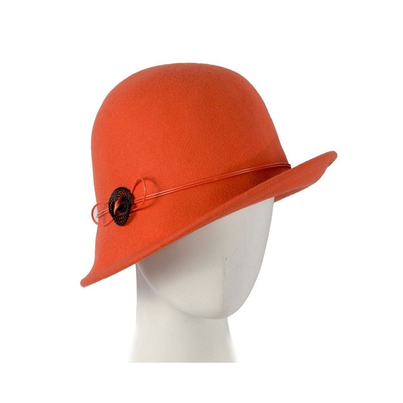 Orange felt cloche hat by Max Alexander