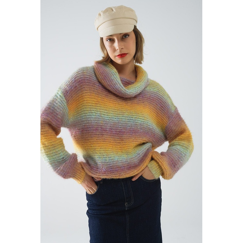Oversized Turtleneck Comfy Sweater In Multicolor