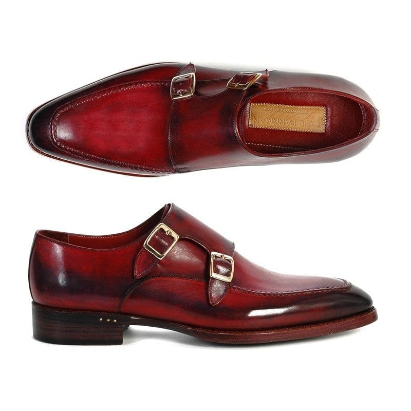 Paul Parkman Men’s Double Monkstrap Shoes Black & Bordeaux (ID#PP3851)