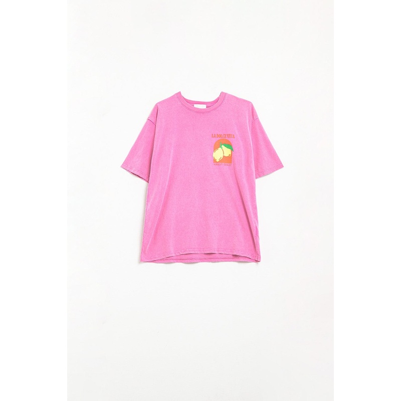 Relaxed Fit T-Shirt With La Dolce Vita Print In Pink