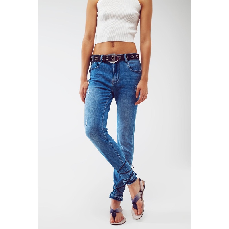 Skinny Jeans With Hem Wash Detail